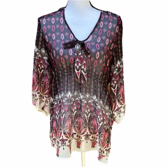Coldwater Creek Sheer Multi-color Tunic Blouse - Picture 1 of 12